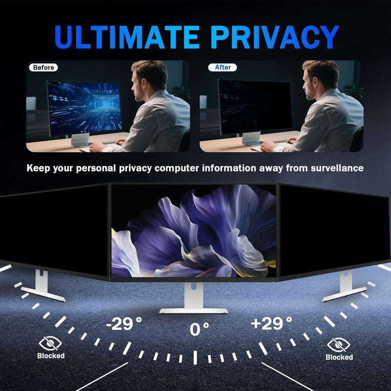 Phimoos [2 Pack] Magnetic Computer Privacy Screen Filter 27 Inch for Frameless Monitor 16:9 Aspect Ratio, Removable Anti Glare Blue Light Protector, Double Sided Reversible Eye Care 27in Film - Image 4